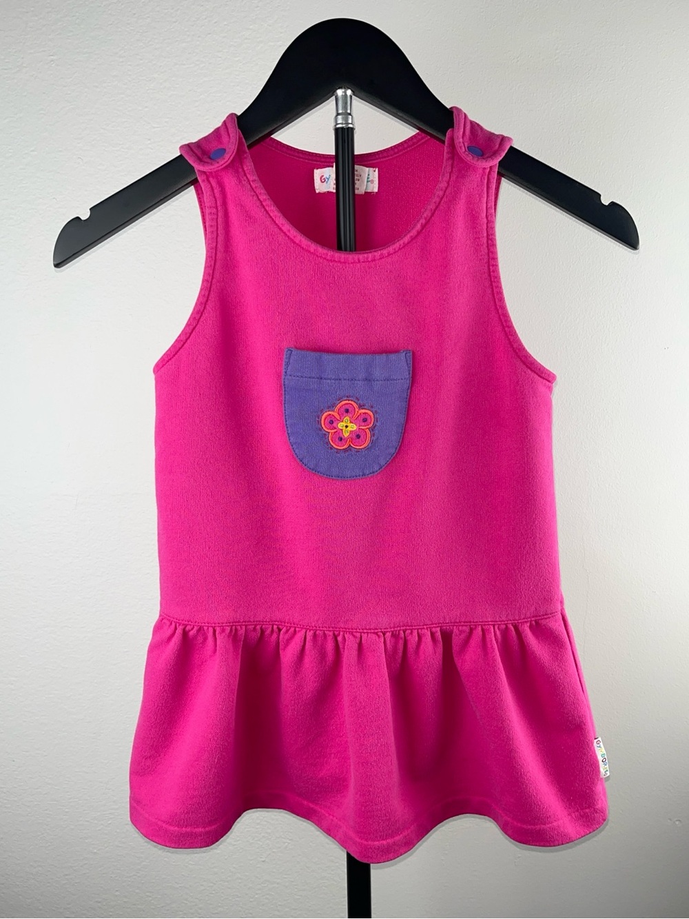 Gymboree 90s Flower Embroidered Pocket Bright Pink Knit Jumper Vintage Dress M